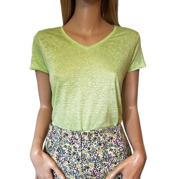 J. Jill Love Linen 100% V-Neck Top Tee Tank Shirt Lime Mint Green S Petite - Picture 7 of 16